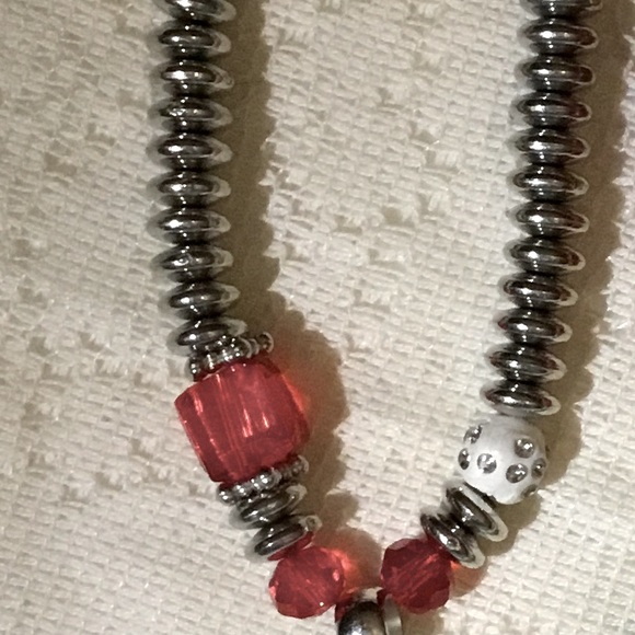 “I Love You” Bracelet with Silver and Red Beads on Elastic Cord - Picture 2 of 4
